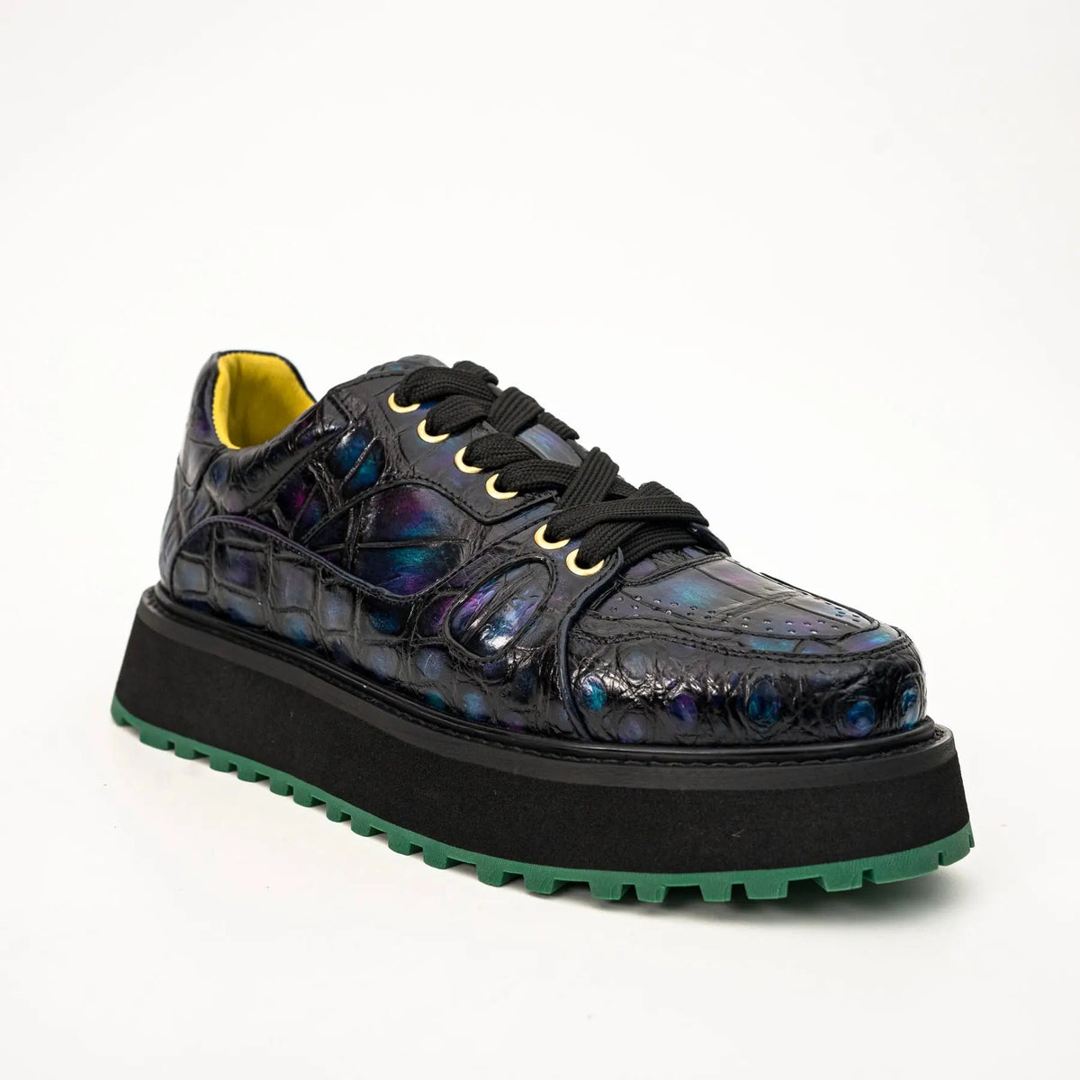 Iridescent Blue-Black Platform Apron-Toe Low-top Sneaker
