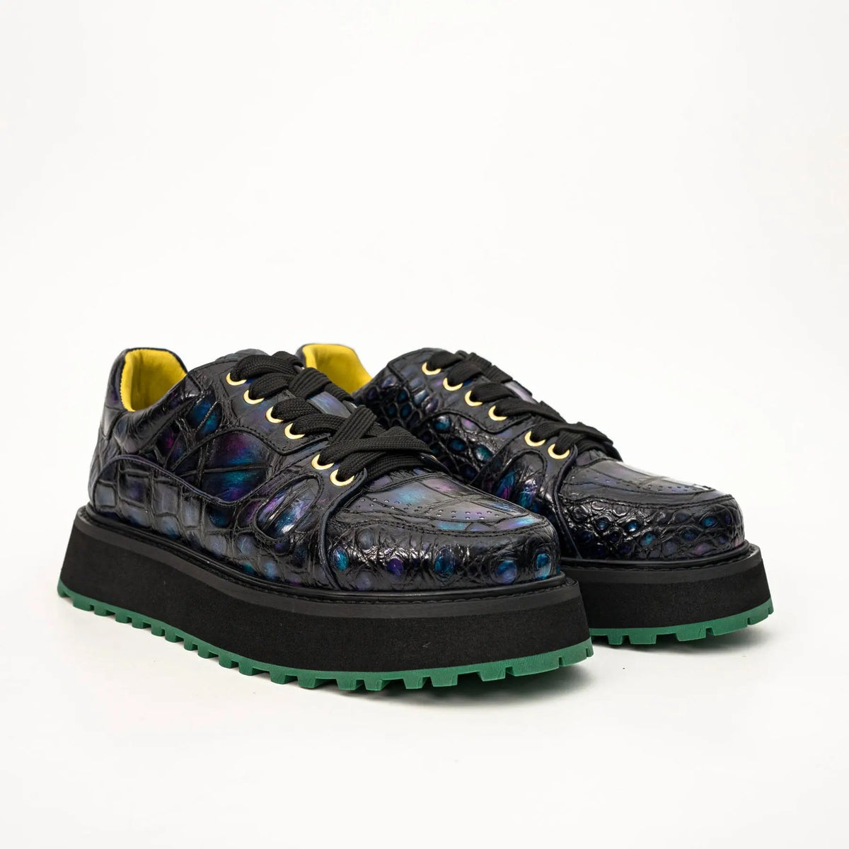 Iridescent Blue-Black Platform Apron-Toe Low-top Sneaker