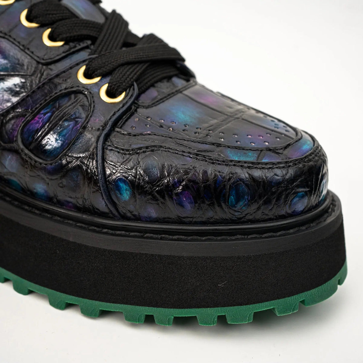 Iridescent Blue-Black Platform Apron-Toe Low-top Sneaker