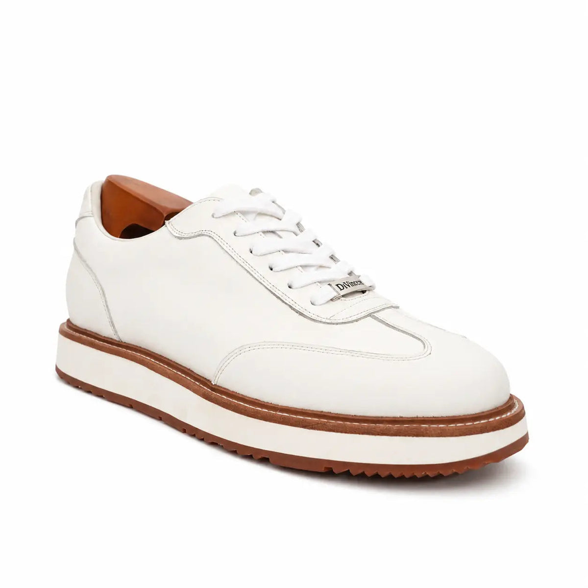 White Apron-Toe Calf Leather Casual Shoes