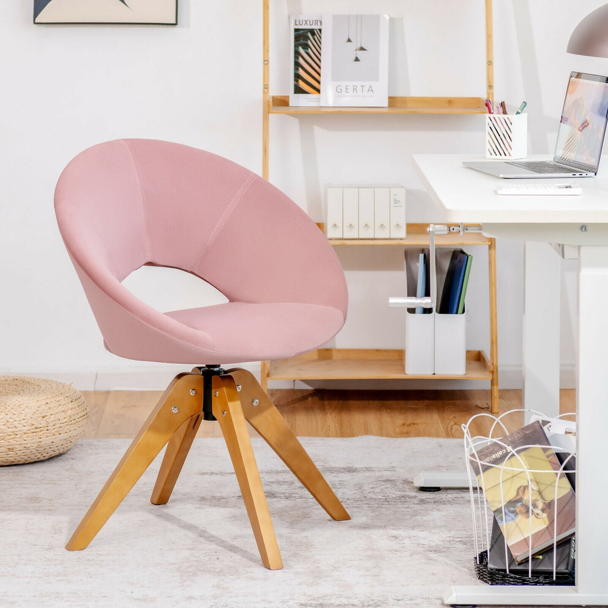 Swivel Accent Chair with Oversized Upholstered Seat for Home Office