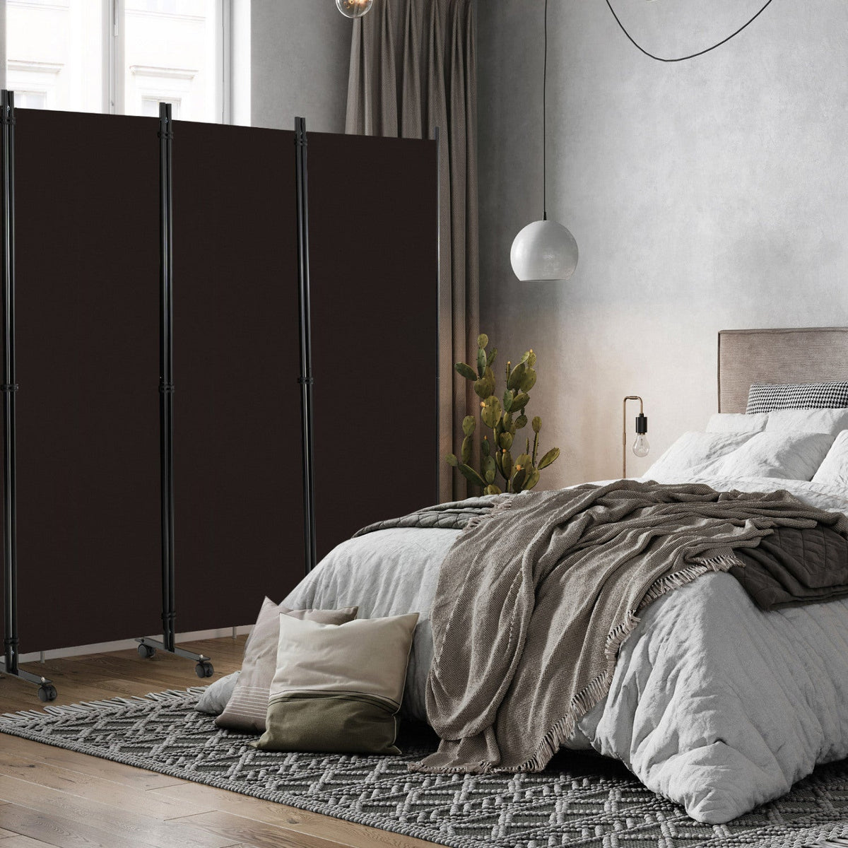 6 Panel 5.7 Feet Tall Rolling Room Divider on Wheels