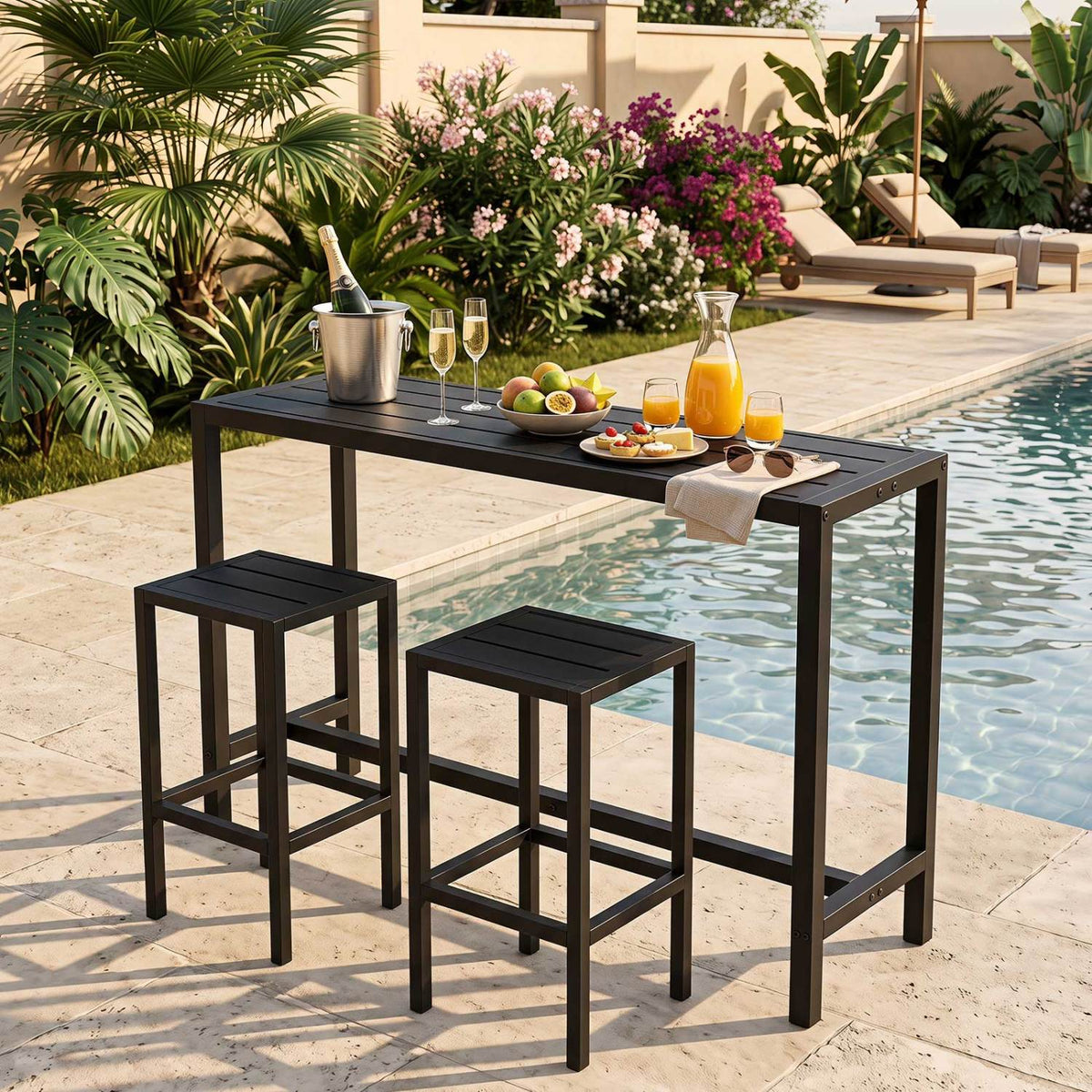 48/55 Inch Outdoor Bar Table with Waterproof Top and Heavy-duty Metal Frame