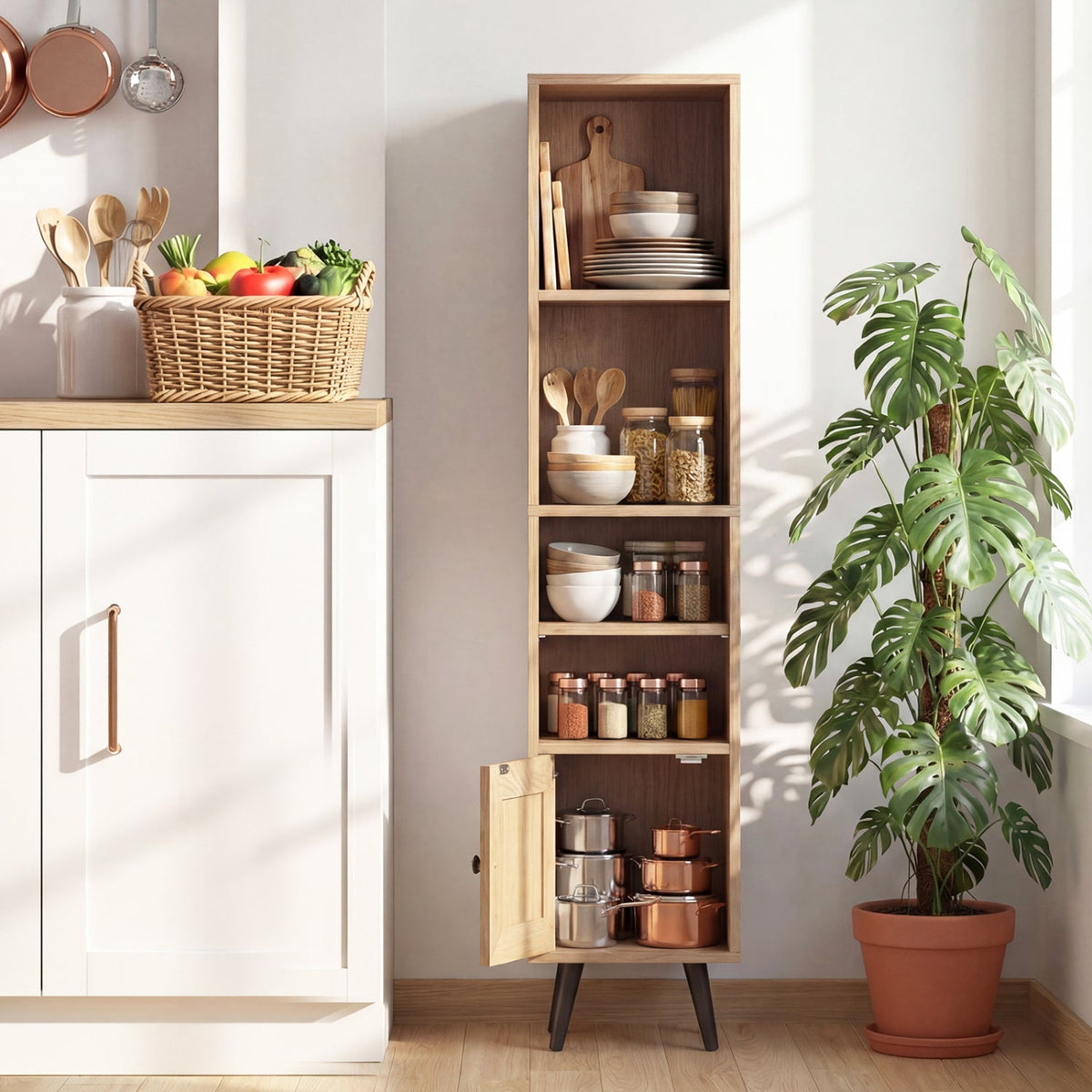 4 Tiers Rattan Storage Cabinet with Slim Design
