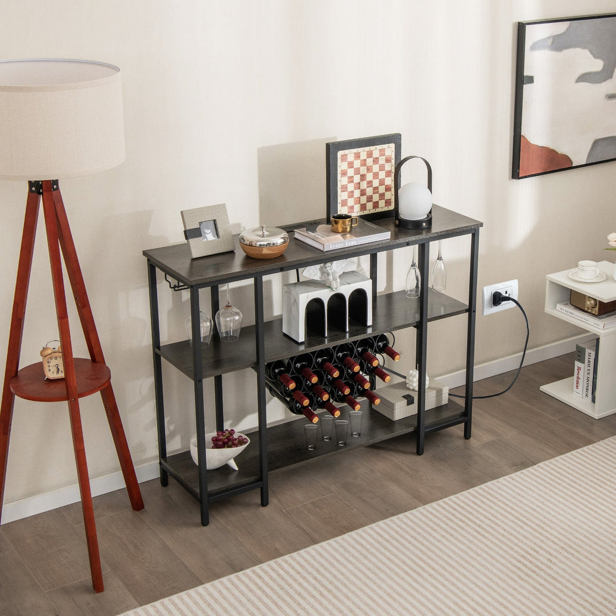 Industrial Wine Rack Wine Bar Cabinet with Storage Shelves