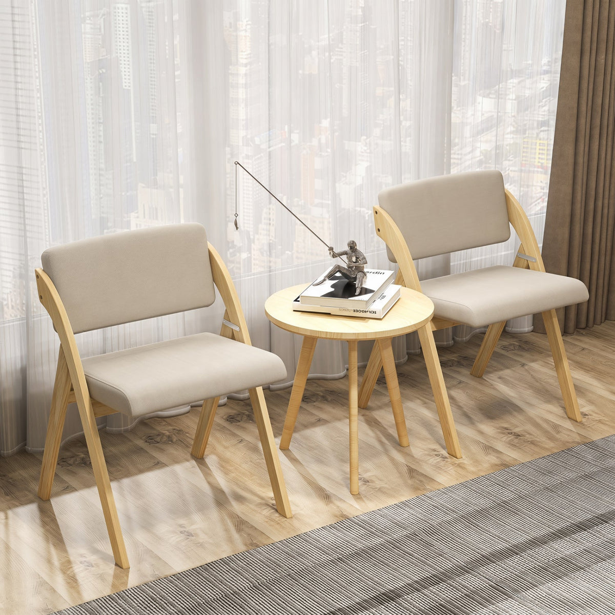 Juego de 2 sillas plegables para cocina/comedor con patas de madera de caucho
