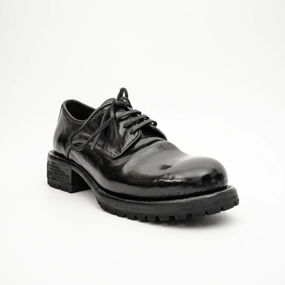 Black Plain-Toe Horse Butt Leather Derby Shoes