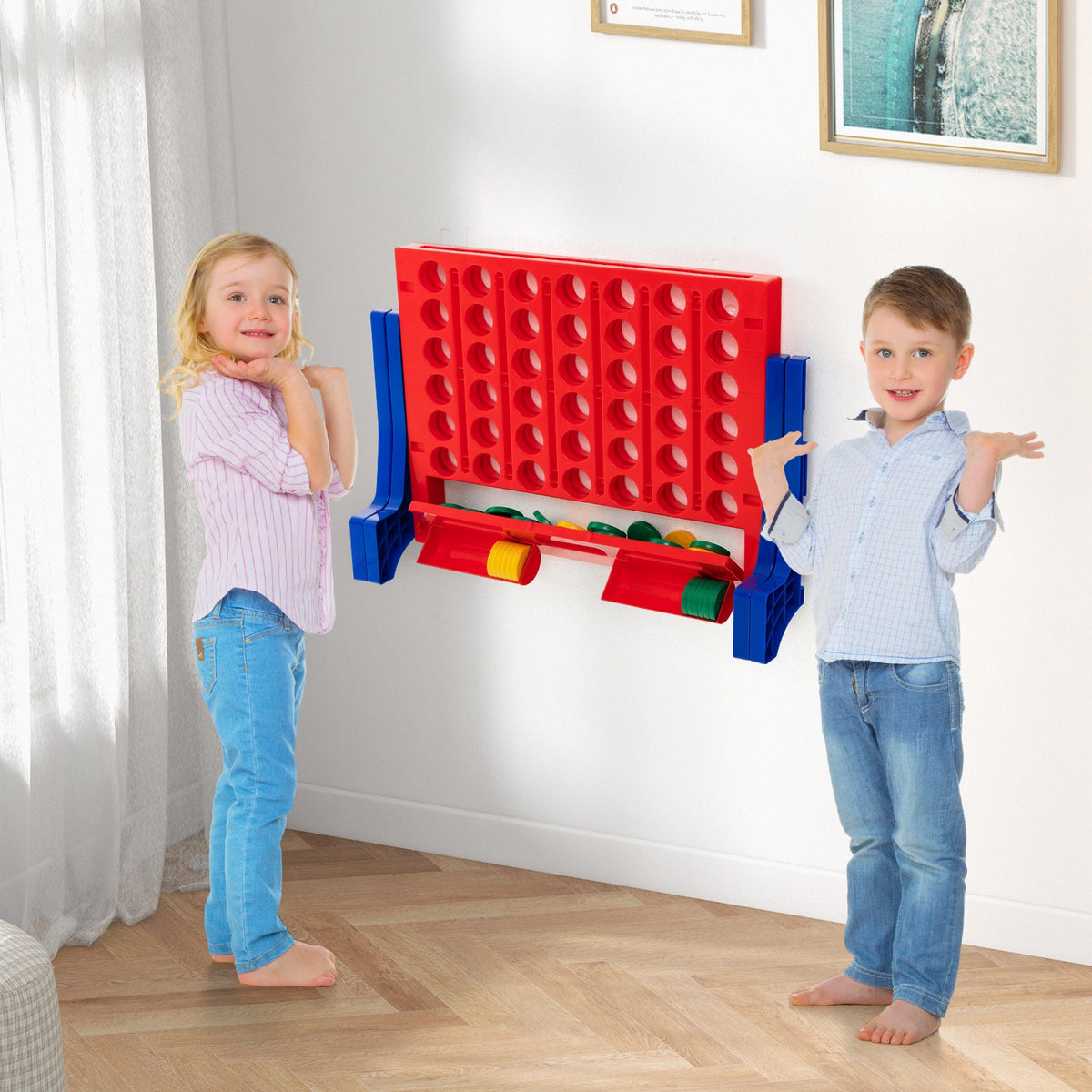 Jumbo 4-to-Score Connect Game Set with Carrying Bag and 42 Coins-Blue