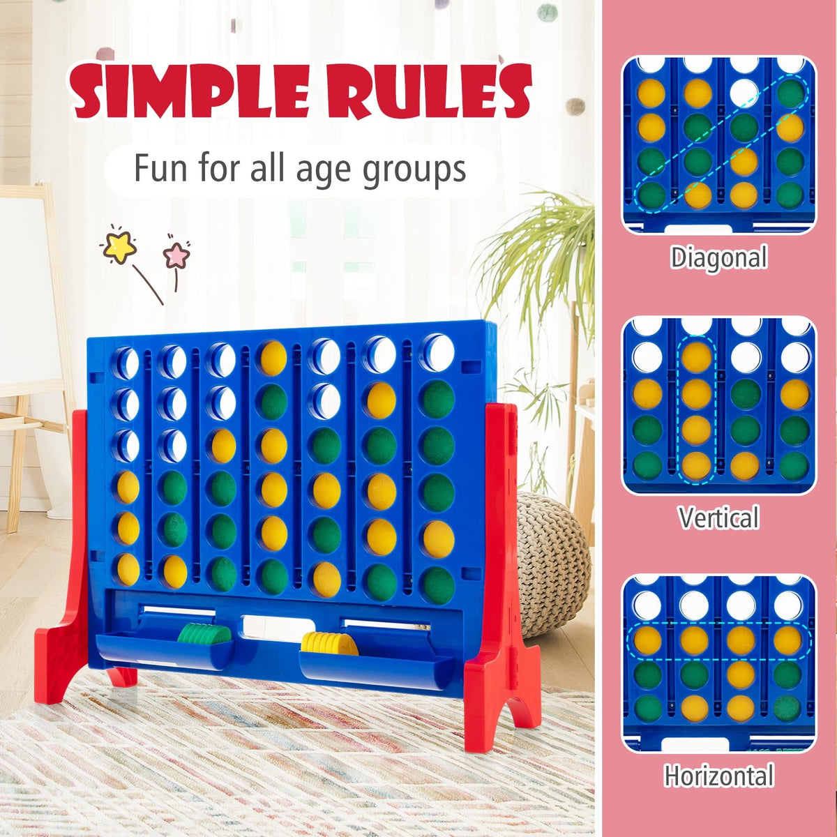 Jumbo 4-to-Score Connect Game Set with Carrying Bag and 42 Coins-Red