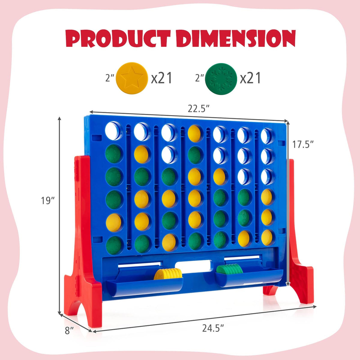 Jumbo 4-to-Score Connect Game Set with Carrying Bag and 42 Coins-Red