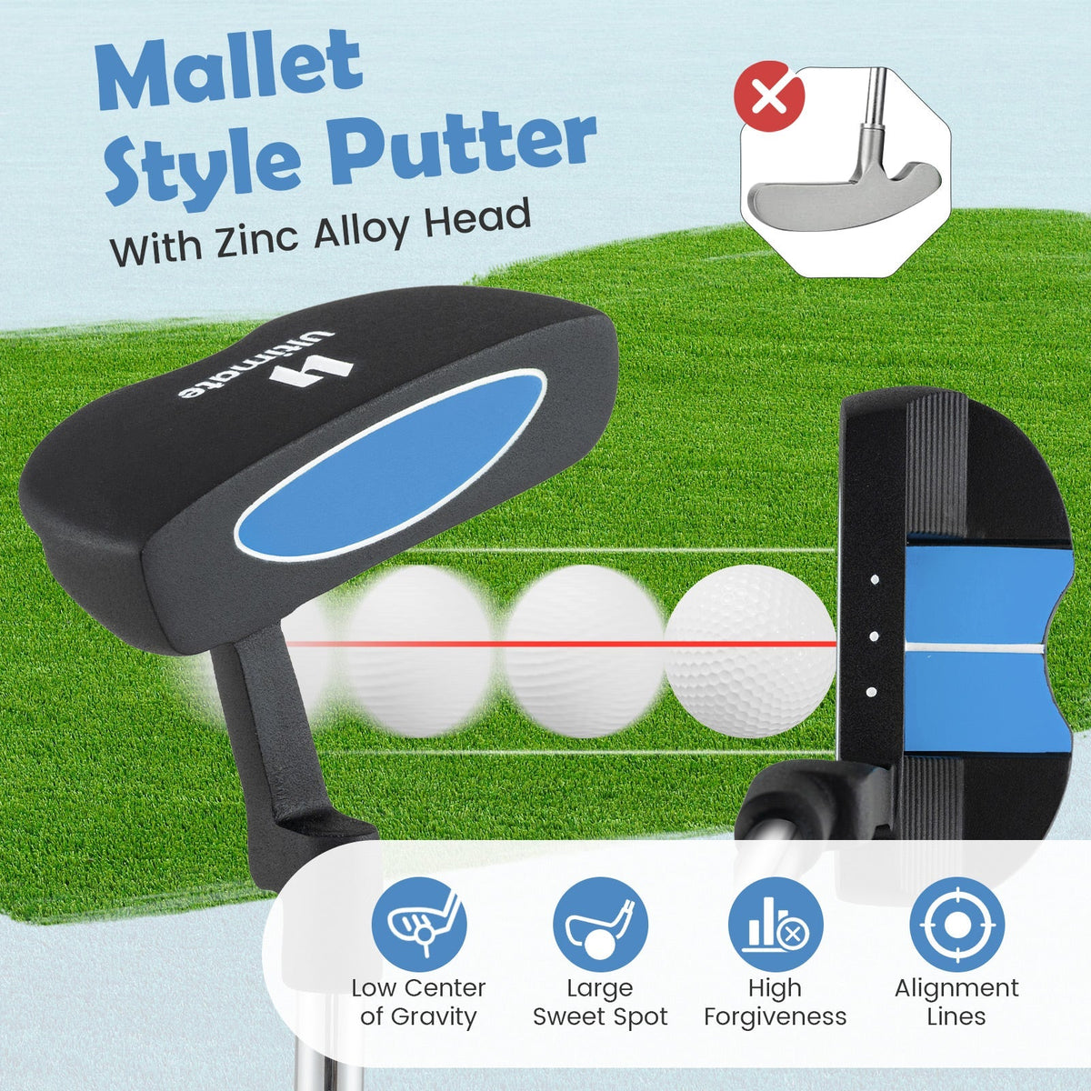 Putter de mazo individual Junior para niños de 11 a 14 años