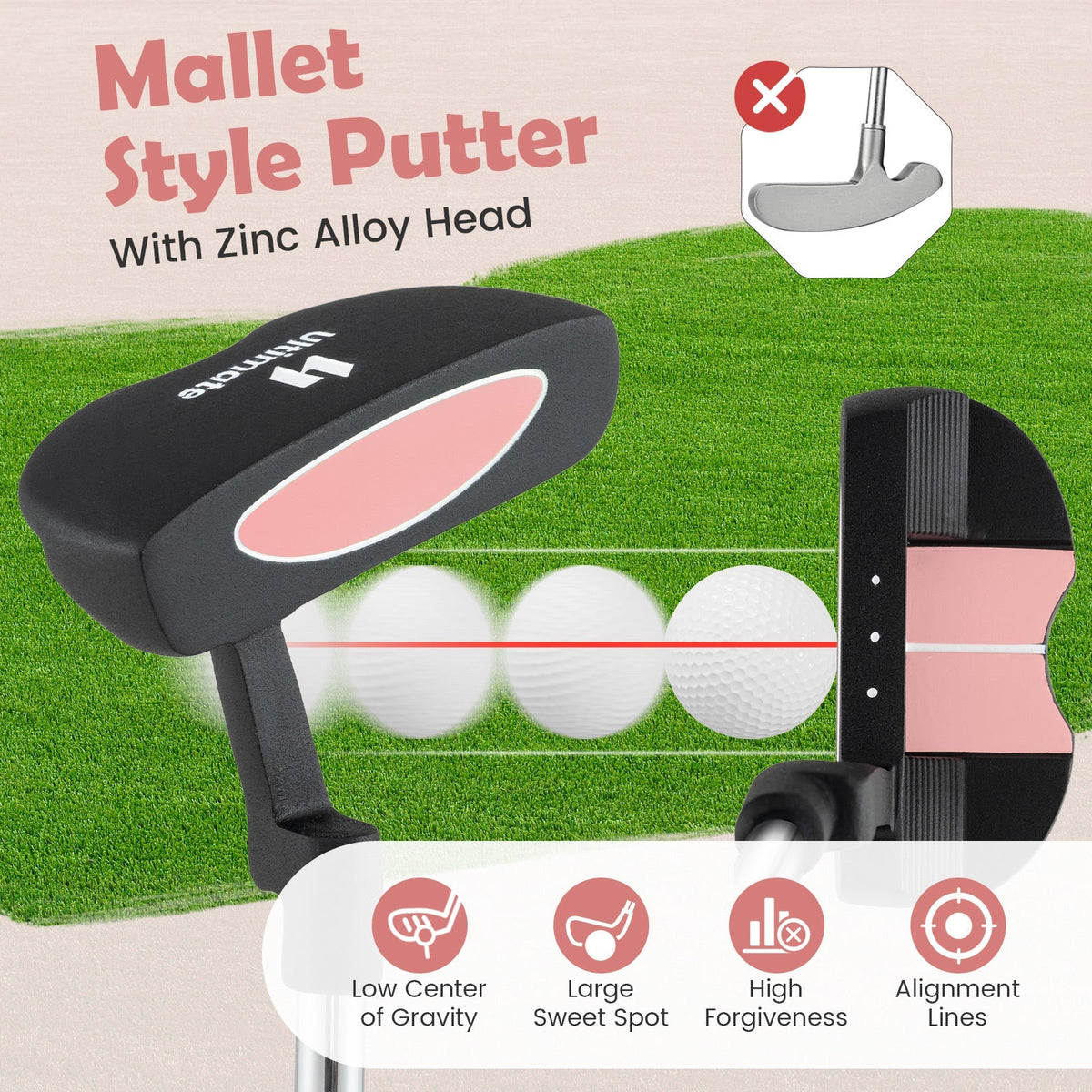 Putter de mazo individual Junior para niños de 11 a 14 años