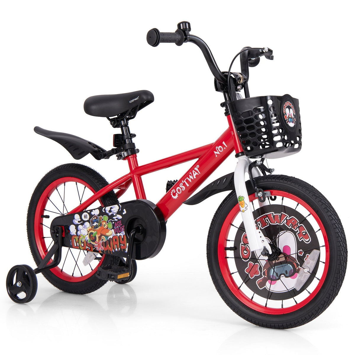 14 Inch Kids Bike Adjustable with Storage Basket and Double Brake for 3-5 Years Old-14 inches