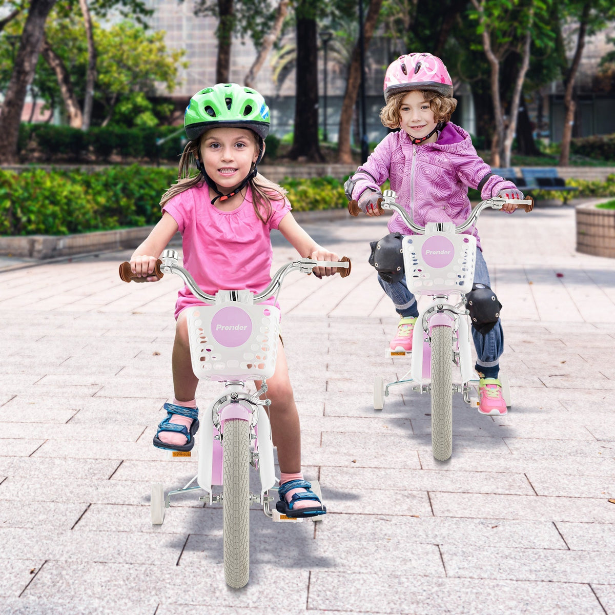 Bicicleta infantil de 14 pulgadas con ruedas de entrenamiento extraíbles y cesta - Morado