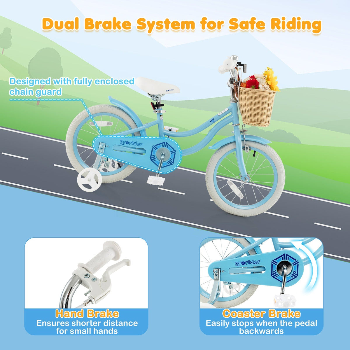 16-Inch Kids Bike with Training Wheels and Adjustable Handlebar Seat