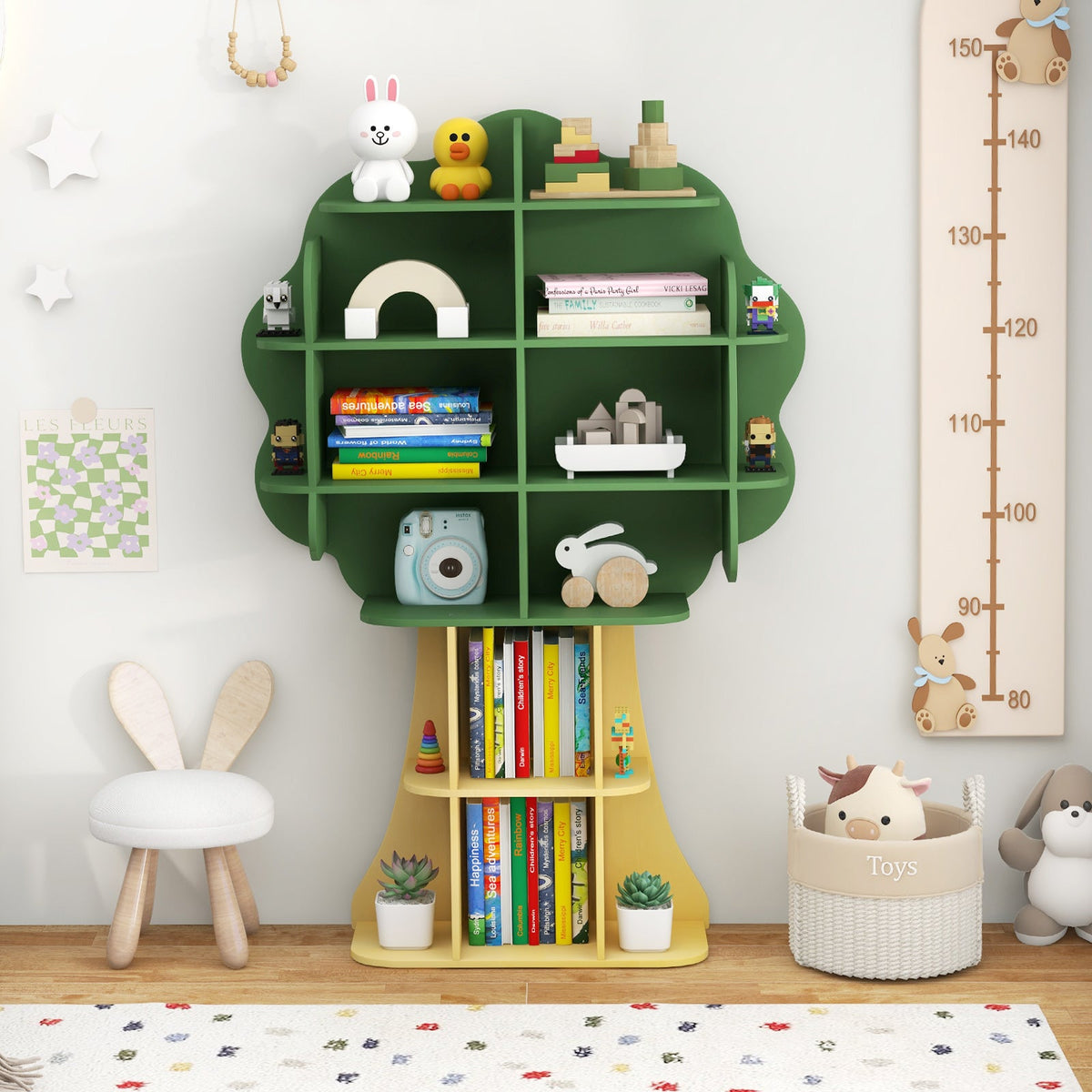 Green Kids Bookcase Shelf Toy Storage Organizer with Open Storage Shelves
