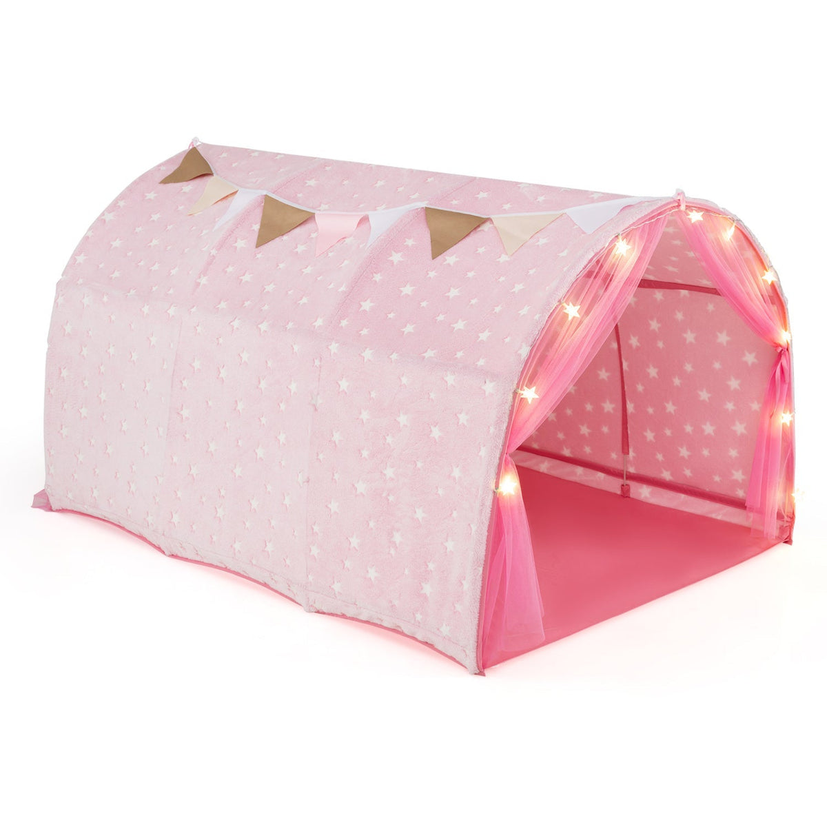 Kids Dream Bed Tent Twin Bunk Bed with Glow in the Dark Stars and Lights-Gray