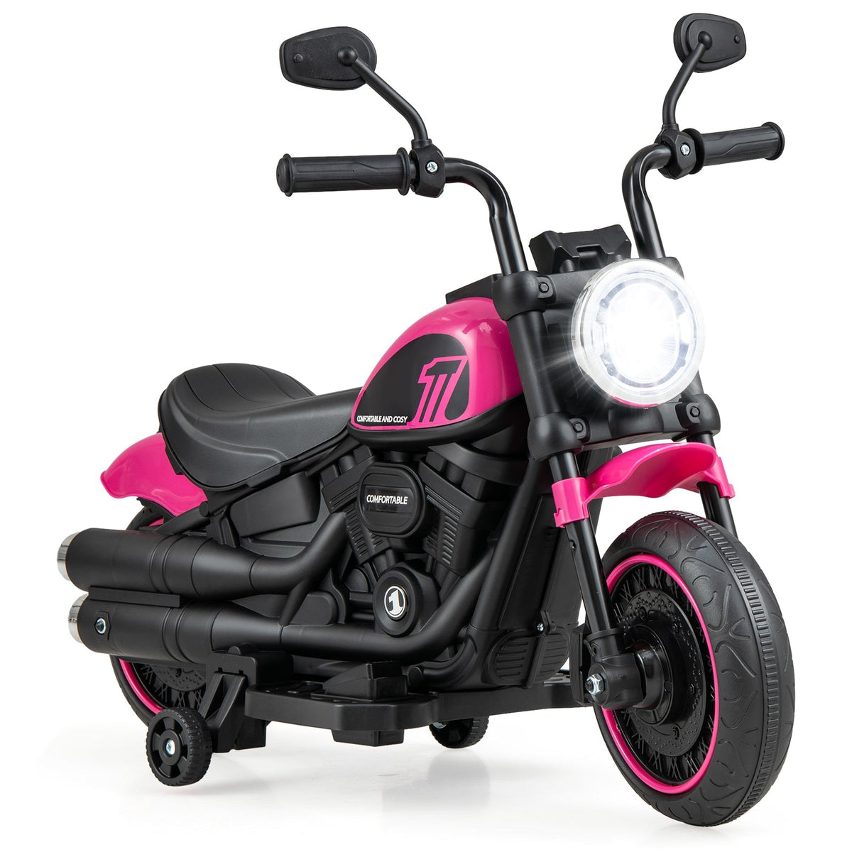 Kids Electric Motorcycle with Training Wheels and LED Headlights