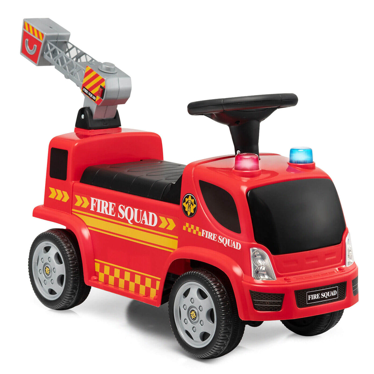 Camión de Bomberos Correpasillos para Niños con Escalera, Burbujero y Faros Delanteros - Rojo