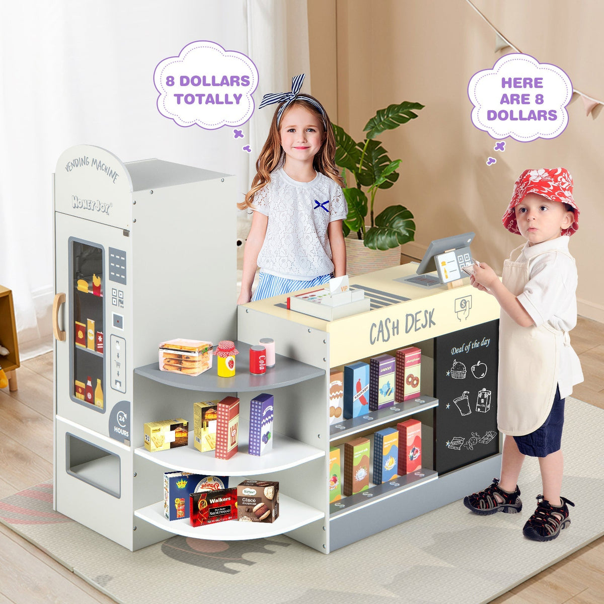 Juego de supermercado de juguete para niños con caja registradora TPV - Gris