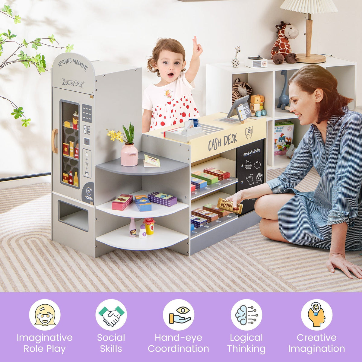 Juego de supermercado de juguete para niños con caja registradora TPV - Gris