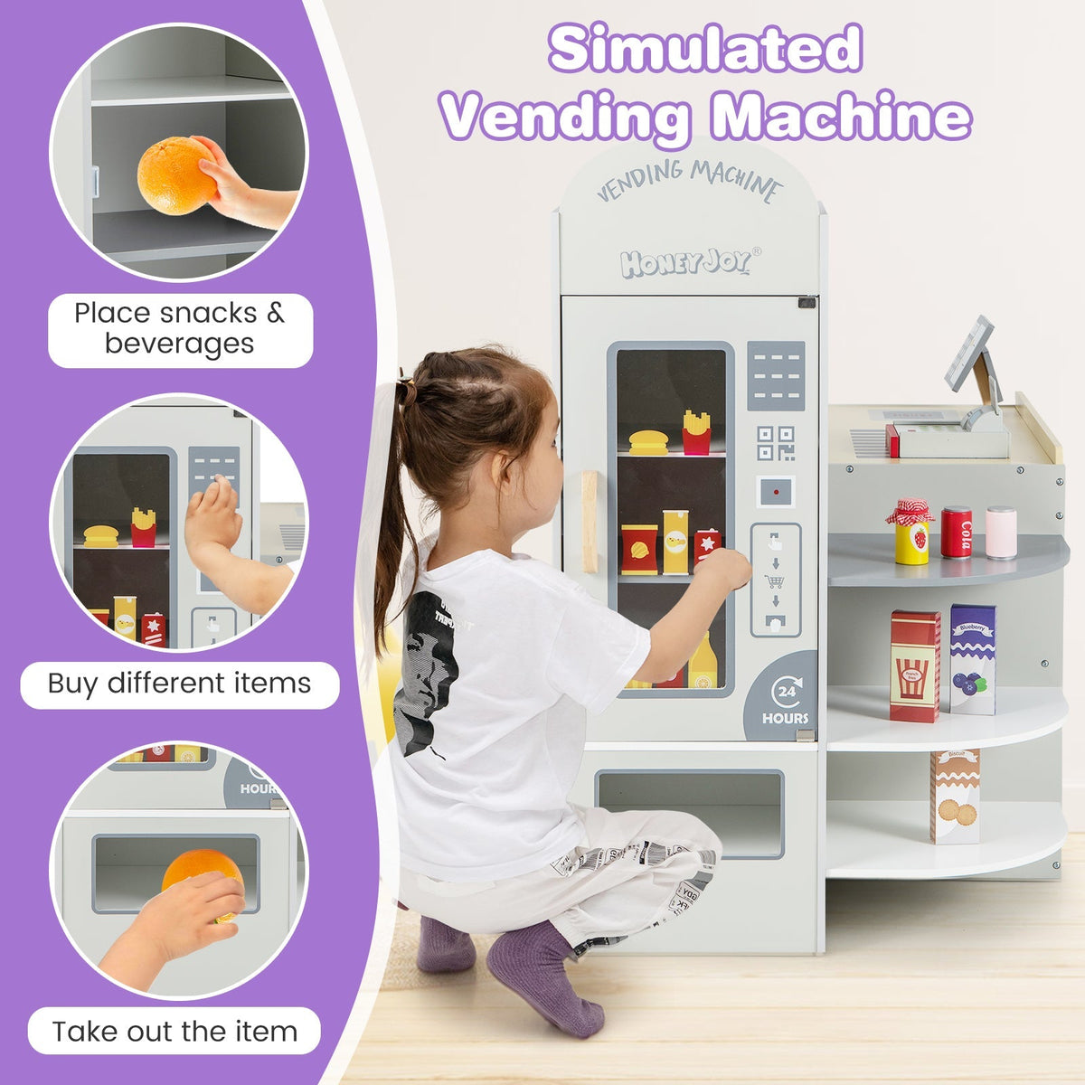 Juego de supermercado de juguete para niños con caja registradora TPV - Gris
