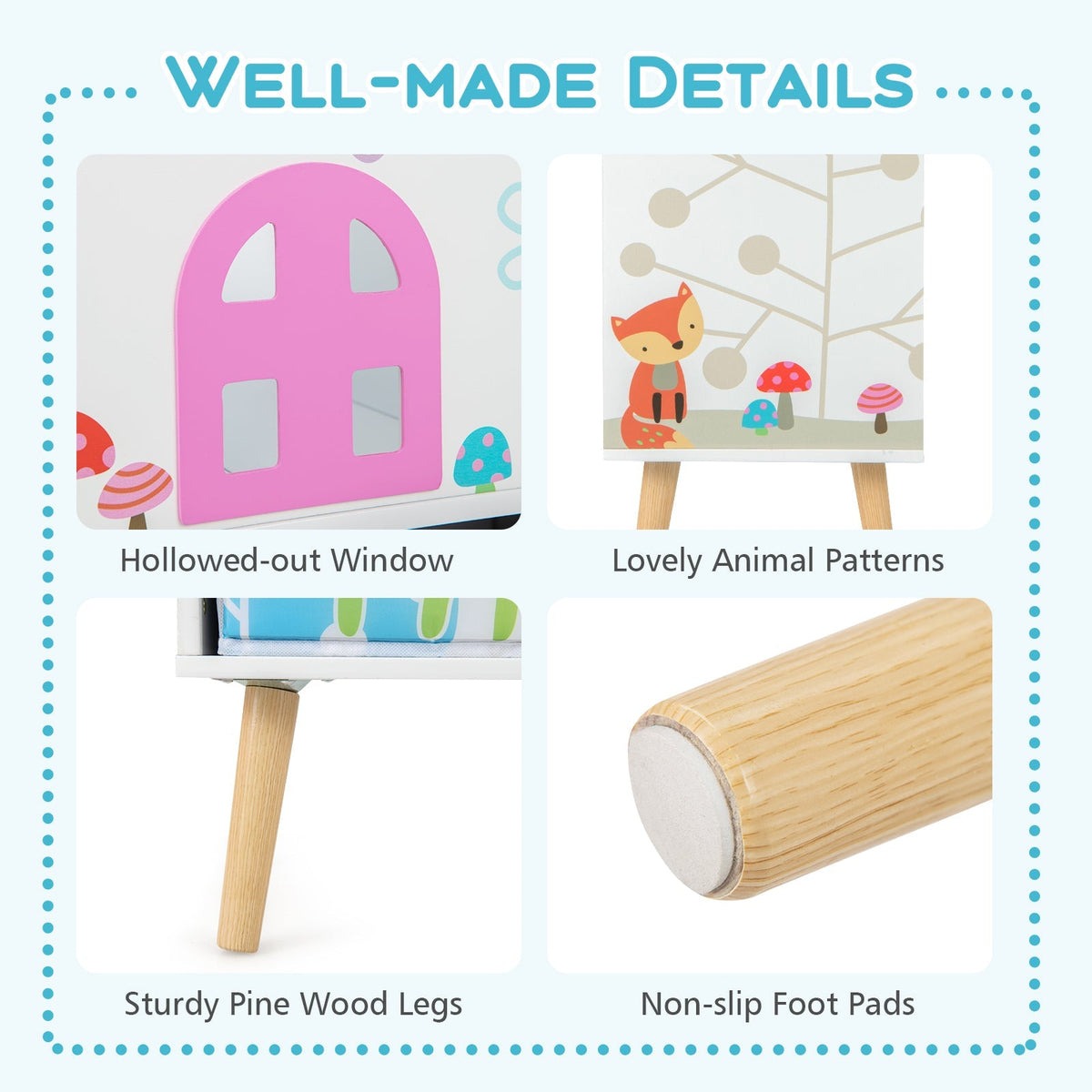 Estantería infantil con forma de casa y 2 cajones de almacenamiento para sala de juegos o habitación infantil - Blanca