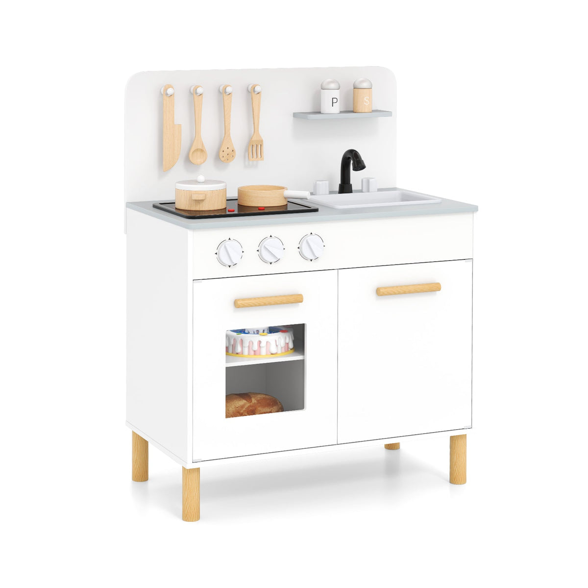 Kids Kitchen Playset with Cooking Accessories and Storage