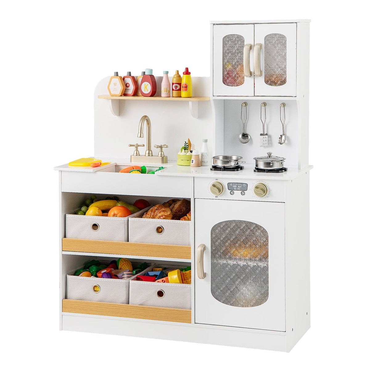Juego de cocina de juguete para niños con accesorios de cocina y verduras de juguete para cortar - Blanco