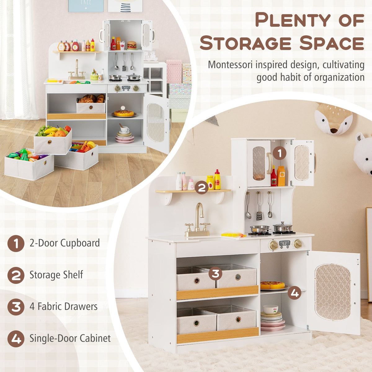 Juego de cocina de juguete para niños con accesorios de cocina y verduras de juguete para cortar - Blanco