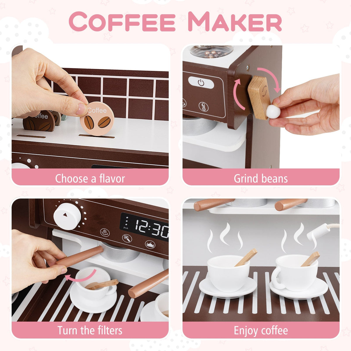 Juego de Cocina de Madera para Niños con Cafetera y Accesorios