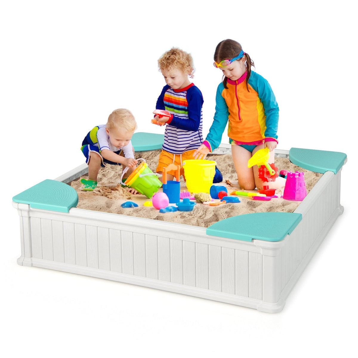 Arenero Exterior para Niños con Cubierta Oxford y 4 Asientos en las Esquinas