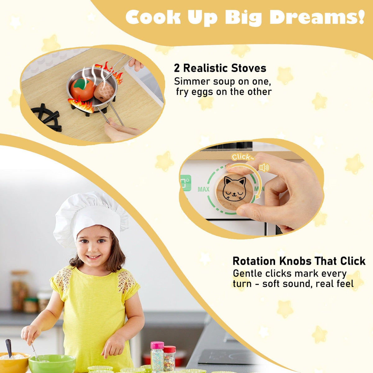 Kids Play Kitchen Children Toy Kitchen Playset with 2 Stoves and Rotation Knobs
