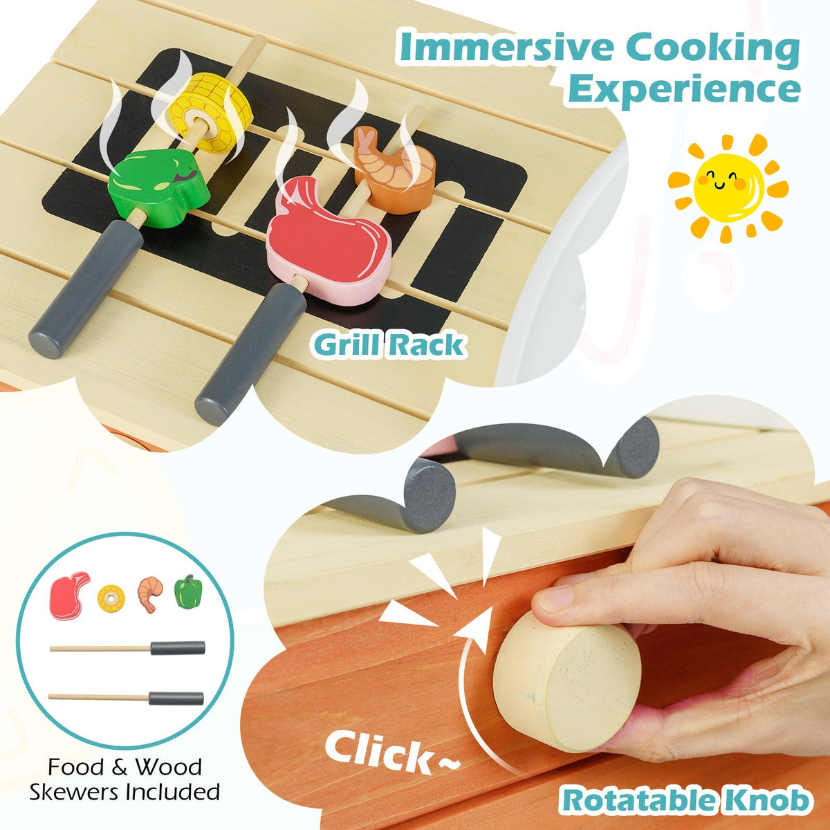 Kids Play Kitchen Set Wooden Kitchen Playset Chef Pretend Mud Kitchen-Blue