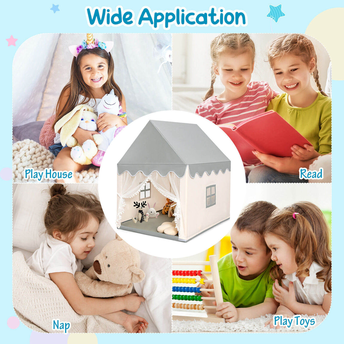Castillo de juego grande para niños, tienda de hadas con alfombra