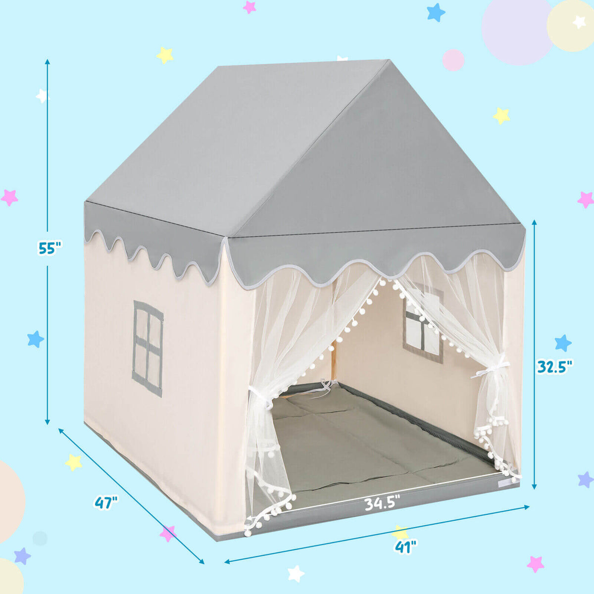 Castillo de juego grande para niños, tienda de hadas con alfombra