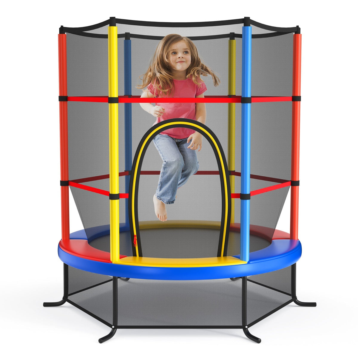 55 Inch Kids Recreational Trampoline Bouncing Jumping Mat with Enclosure Net