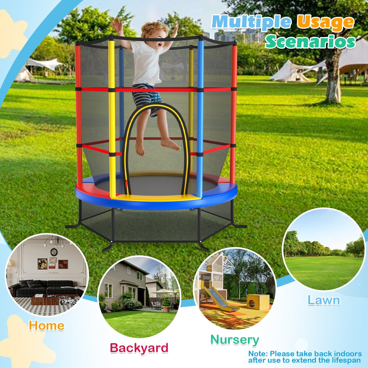 55 Inch Kids Recreational Trampoline Bouncing Jumping Mat with Enclosure Net
