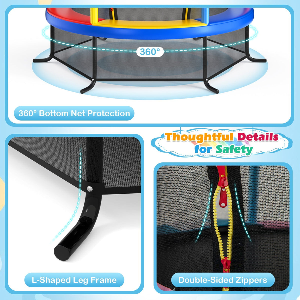 55 Inch Kids Recreational Trampoline Bouncing Jumping Mat with Enclosure Net