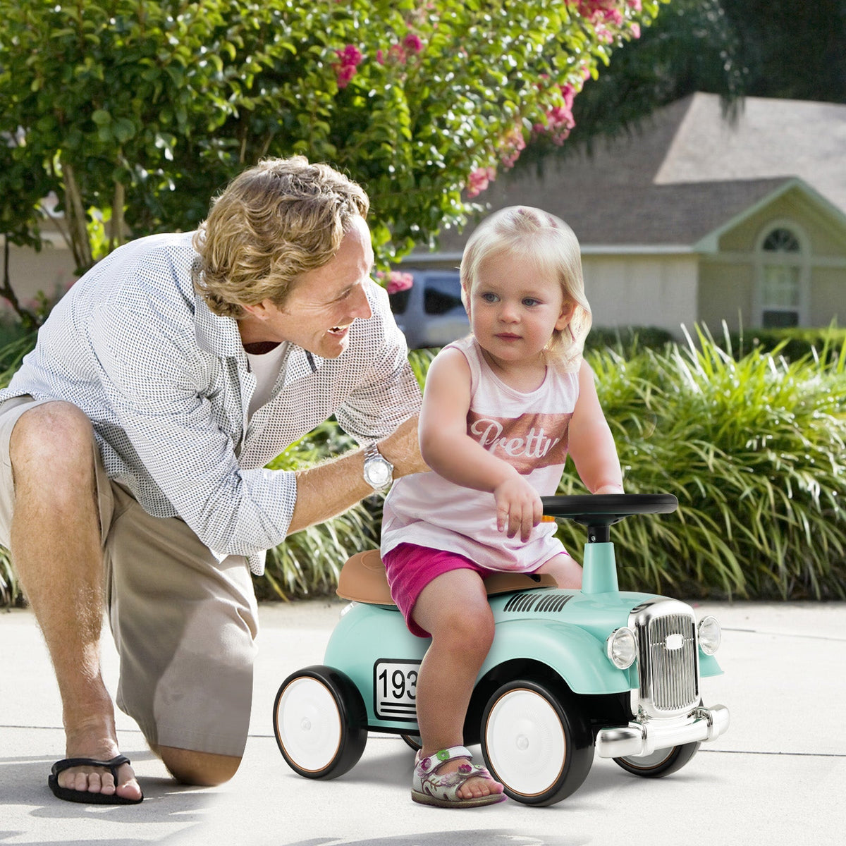 Kids Sit to Stand Vehicle with Working Steering Wheel and Under Seat Storage