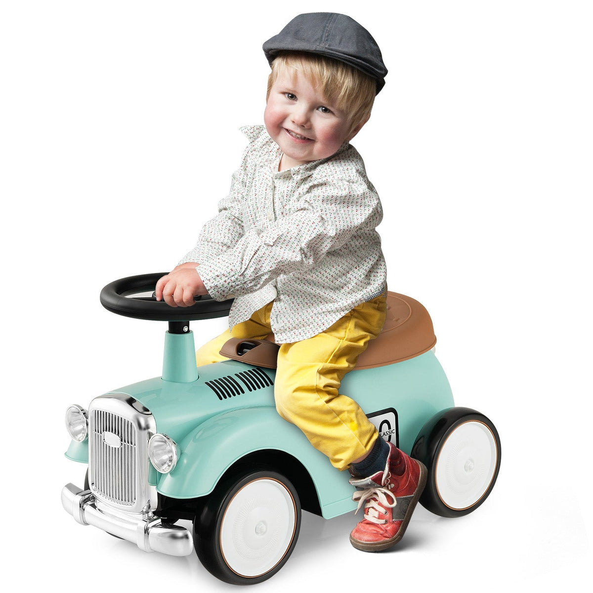 Kids Sit to Stand Vehicle with Working Steering Wheel and Under Seat Storage