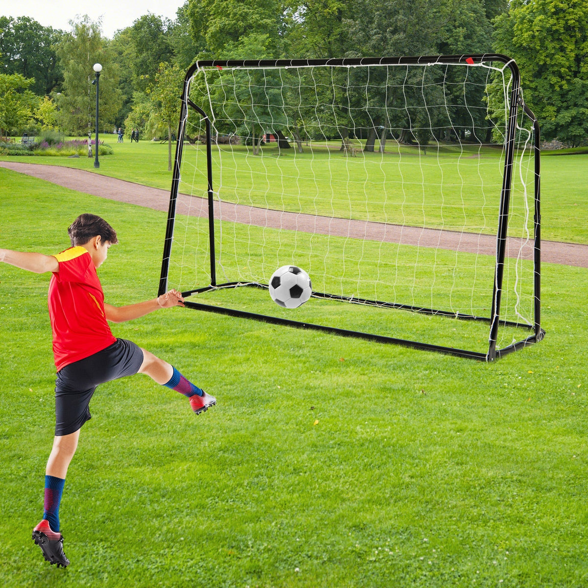 Rebotador de fútbol 2 en 1 para niños y portería de fútbol con altura ajustable