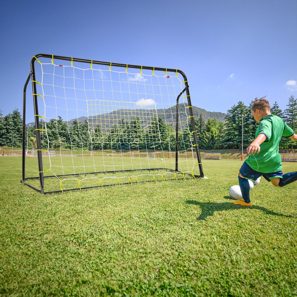 Rebotador de fútbol 2 en 1 para niños y portería de fútbol con altura ajustable