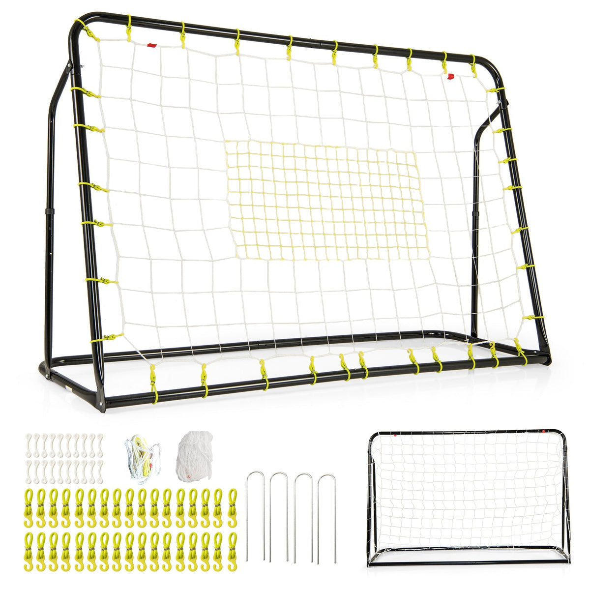 Rebotador de fútbol 2 en 1 para niños y portería de fútbol con altura ajustable