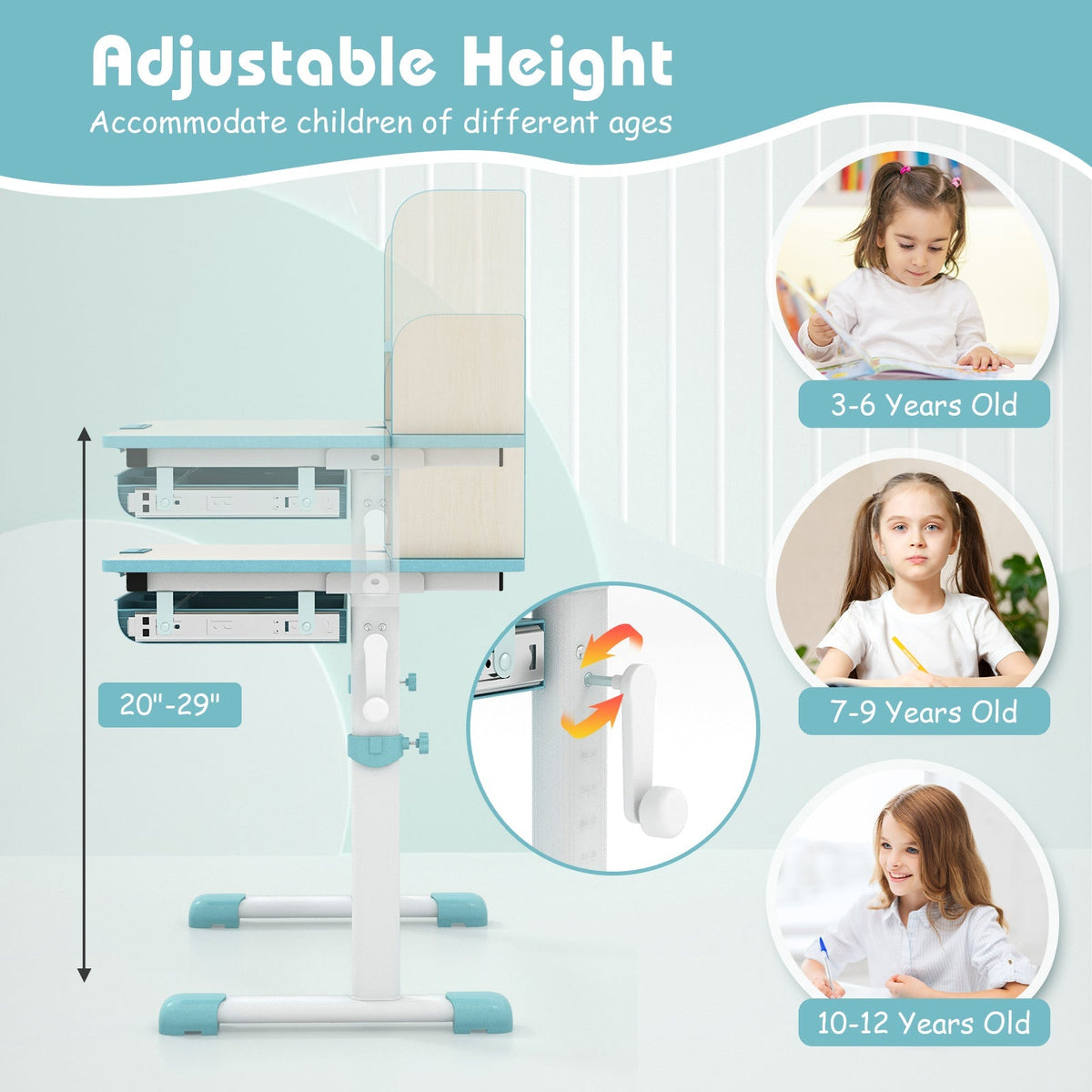 Height Adjustable Kids Study Desk with Tilt Desktop