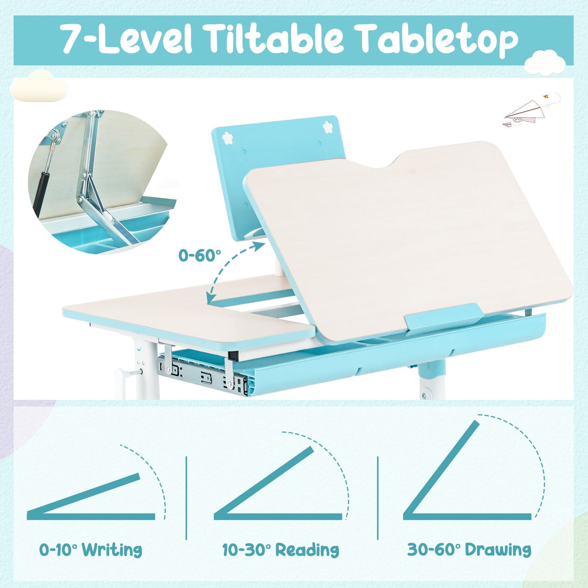 Height-Adjustable Kid's Study Desk and Chair Set