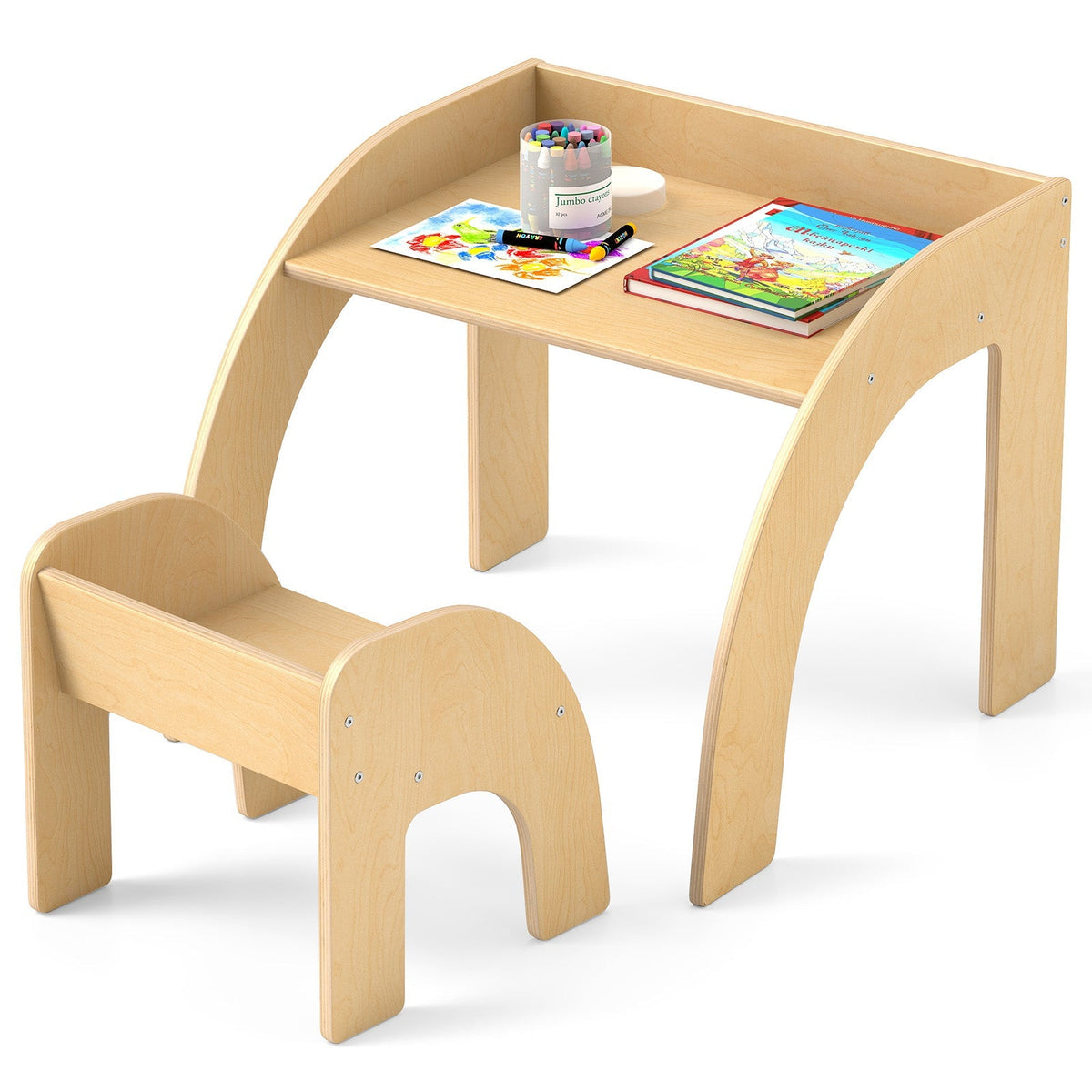 Juego de mesa y sillas para niños con tablero ancho y bordes curvados para la habitación infantil