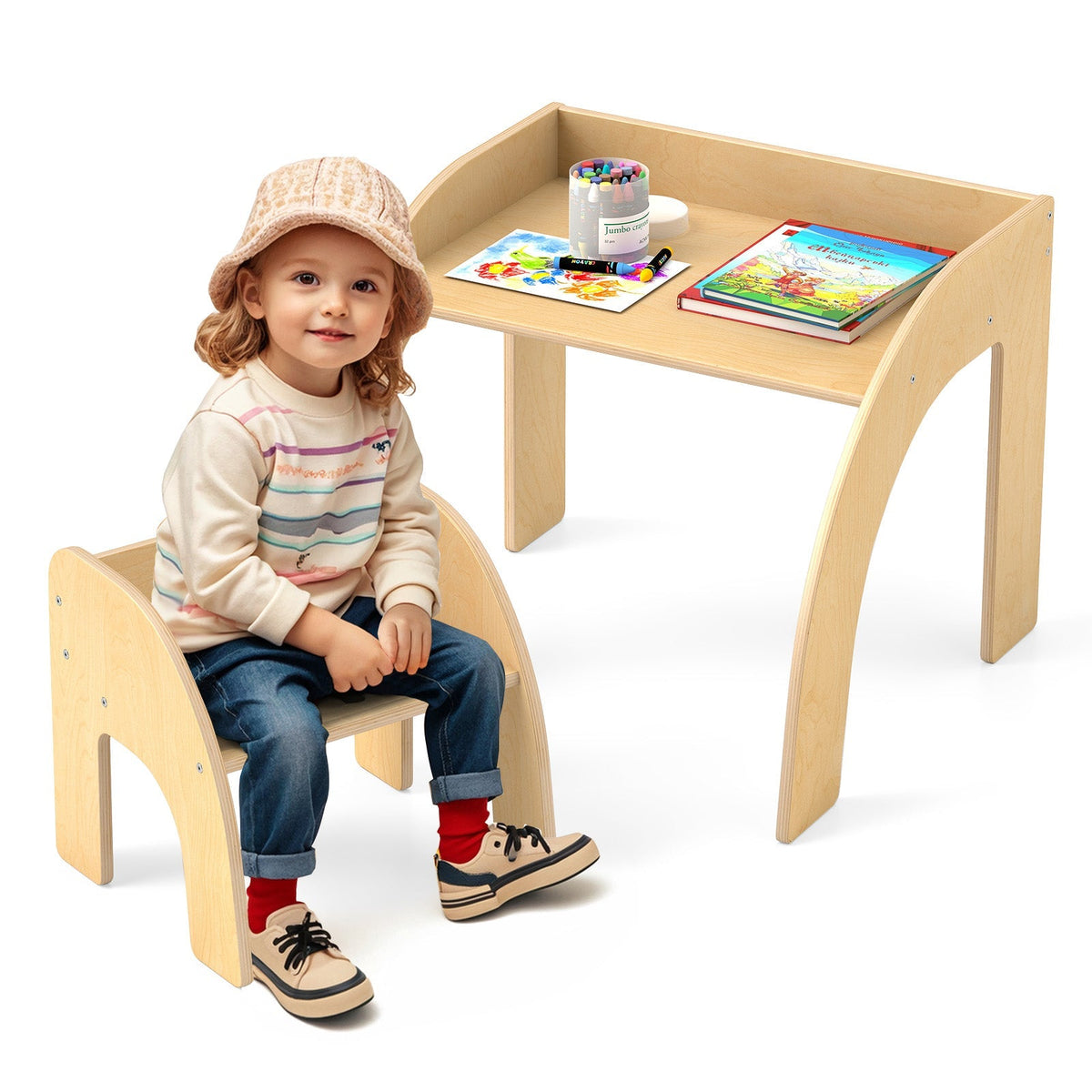 Juego de mesa y sillas para niños con tablero ancho y bordes curvados para la habitación infantil