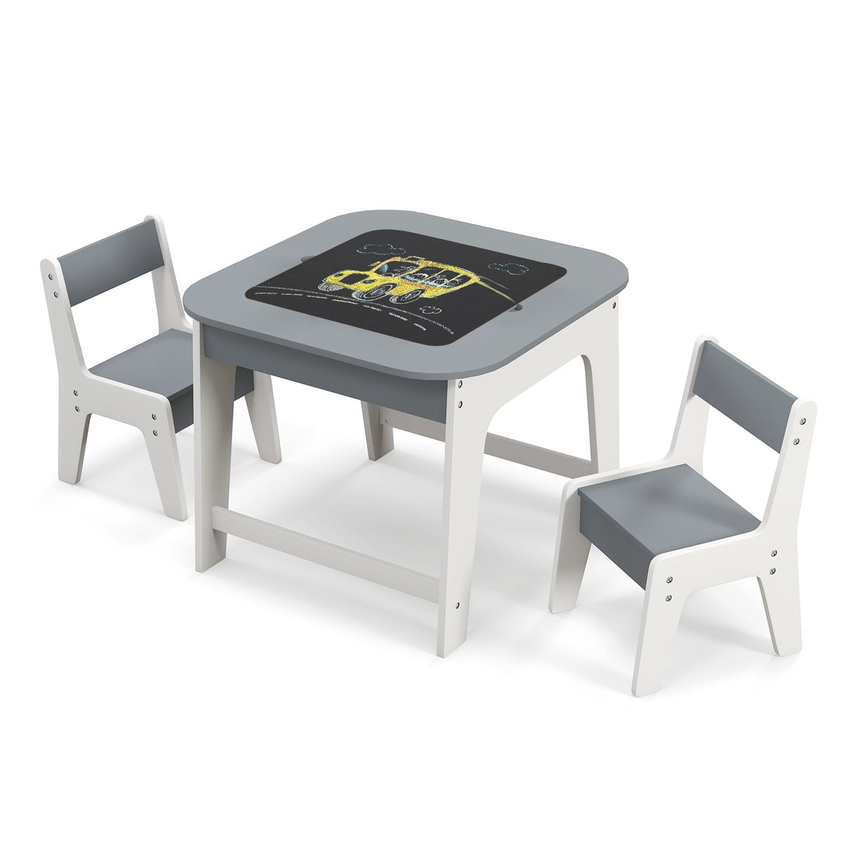 Juego de mesa y sillas para niños con tablero de doble tamaño - Gris