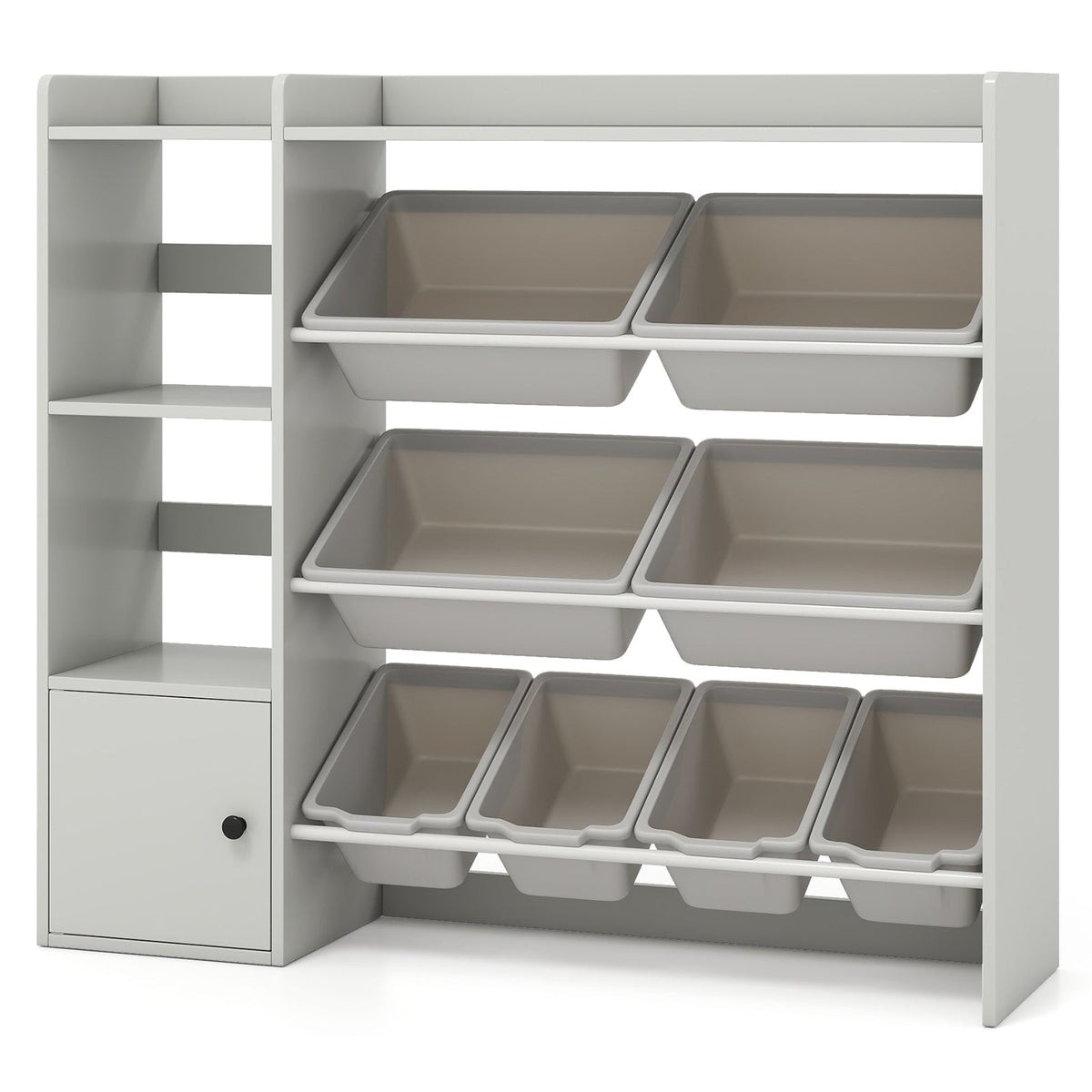 Kids Toy Storage and Bookshelf with Open Shelves and Single-door Cabinet